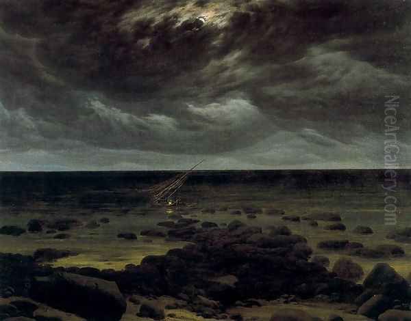 Seashore with Shipwreck by Moonlight Oil Painting by Caspar David Friedrich