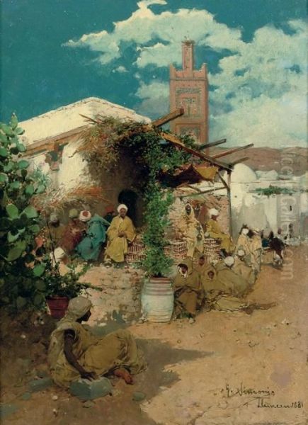 An Oriental Street In Tlemcen, Algeria Oil Painting by Gustavo Simoni