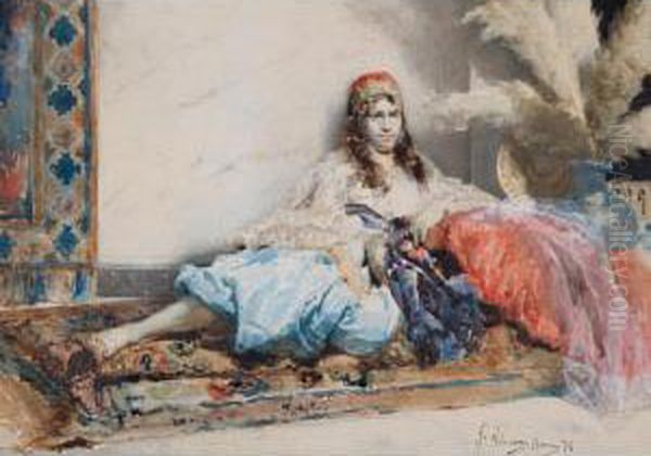 Odalisque Au Pantalon Bleu Oil Painting by Gustavo Simoni