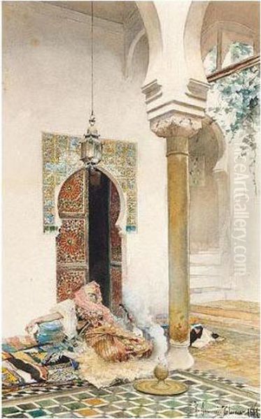 A Woman In A Harem, Tlemcen, Algeria Oil Painting by Gustavo Simoni