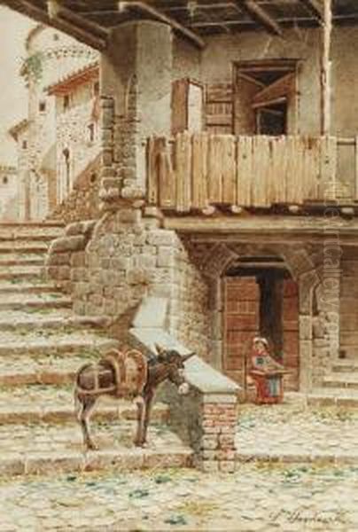 Watching Over The Mule Oil Painting by Scipione Simoni