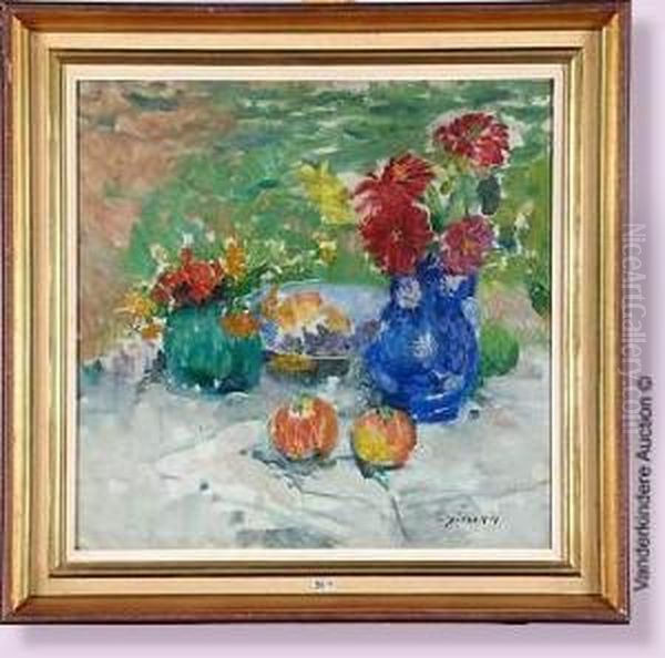 Nature Morte Aux Fleurs Et Aux Fruits Oil Painting by Victor Simonin