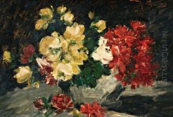 Vaas Met Rode En Gele Bloemen Oil Painting by Victor Simonin