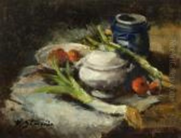 Still Life With Vegetables And Crockery Oil Painting by Victor Simonin