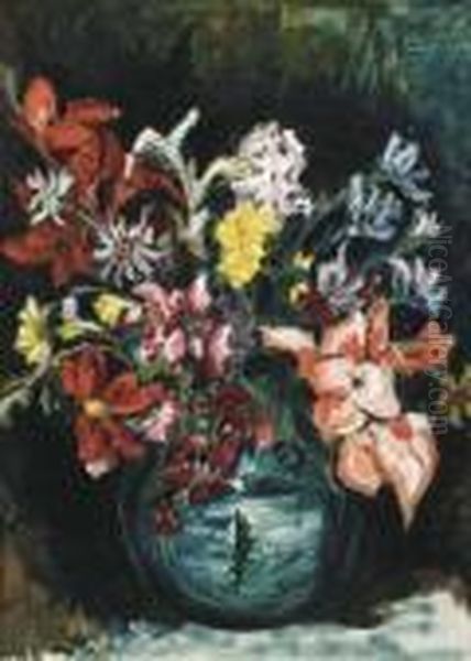 Flowers In A Chinese Vase Oil Painting by Victor Simonin