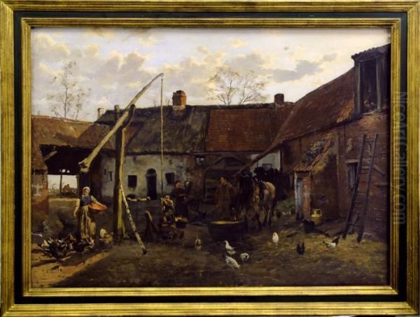 Cour De Ferme, Animee Oil Painting by Jan Frans Simons