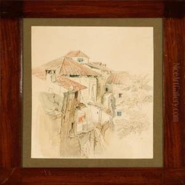 Houses In Sorento Oil Painting by Niels Simonsen