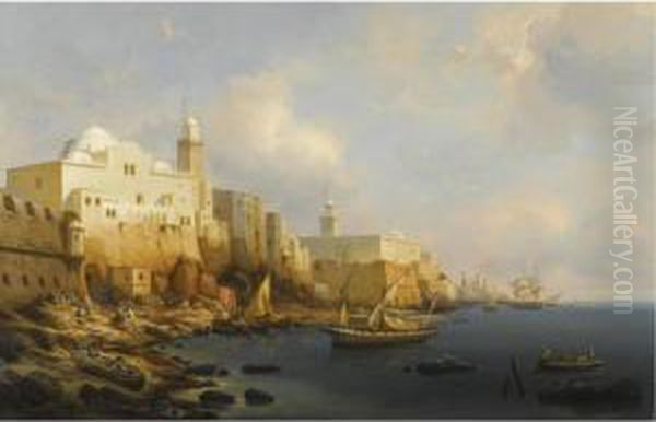 A North African Port Oil Painting by Niels Simonsen