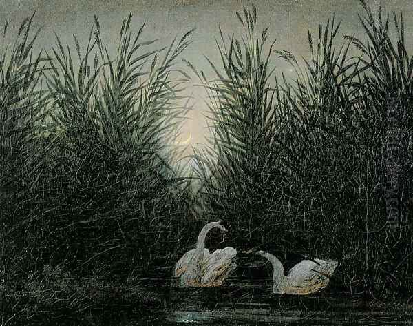 Swans in the reed with first morning-red Oil Painting by Caspar David Friedrich