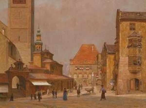 Veduta Della Piazza Del Mercato Di Hall In Tirolo Oil Painting by Stefan Simony