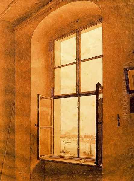 View from the Artist's Studio (left-hand window) Oil Painting by Caspar David Friedrich