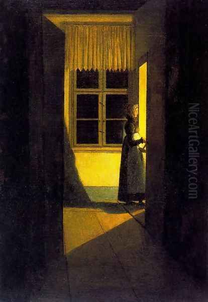 Woman with Candlestick Oil Painting by Caspar David Friedrich