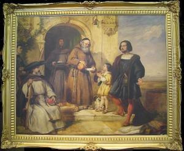 Columbus Asking Bread And Water 
For His Child At The Door Of Theconvent Of Santa Maria De Rabida Oil Painting by William Simson