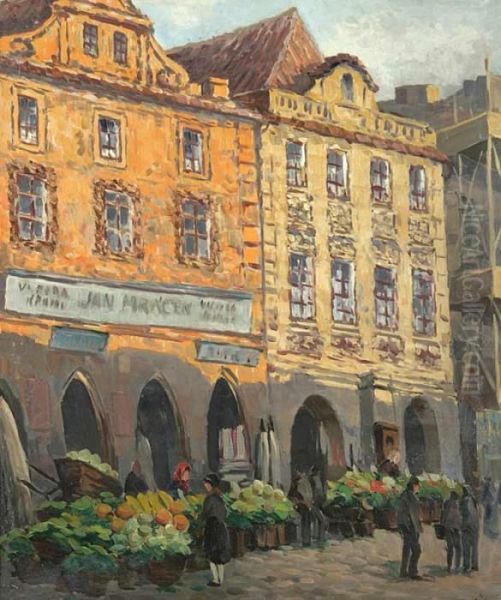 The Produce Market In Prague Oil Painting by Jaroslav Simunek