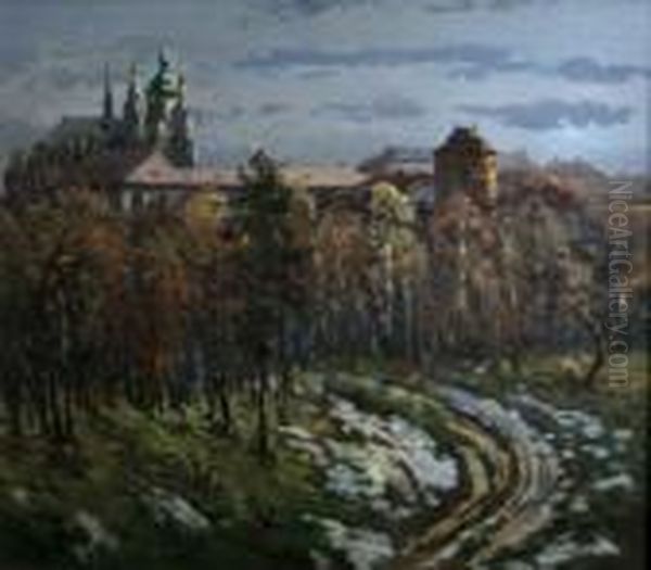 View Of Prague Castle Oil Painting by Jaroslav Simunek