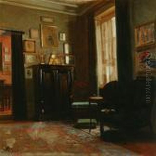 Interior With Sunshinethrough The Window Oil Painting by Knud Sinding