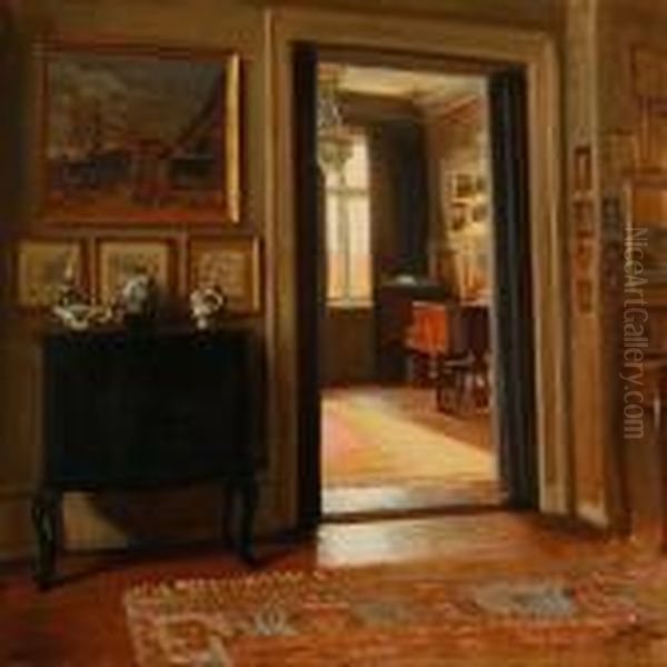 Interior From Abourgeois Home Oil Painting by Knud Sinding