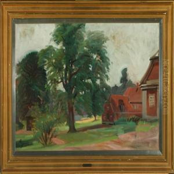 Landscape With Houses Oil Painting by Knud Sinding