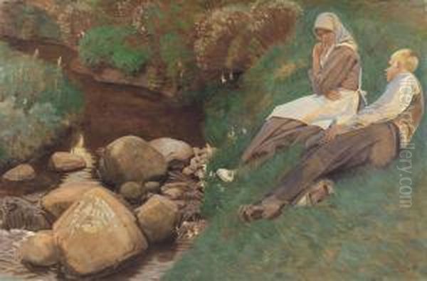 Sulle Sponde Del Torrente Oil Painting by Knud Sinding