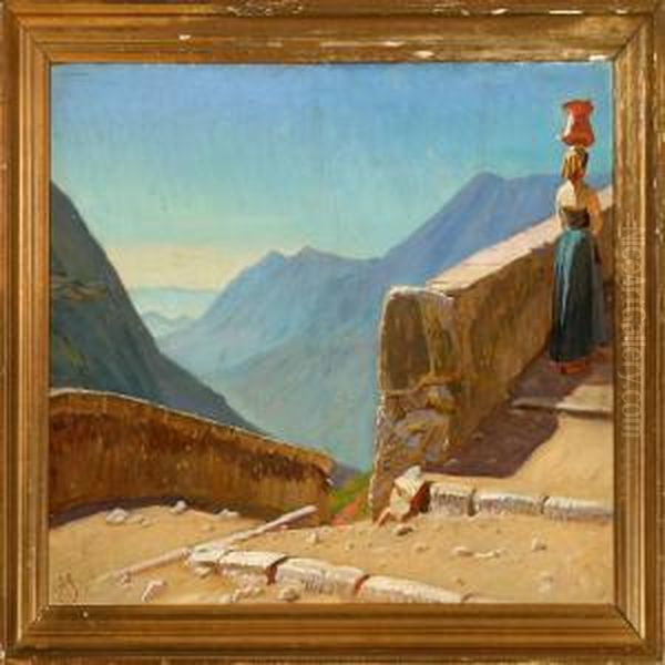 Italian Landscape Oil Painting by Knud Sinding