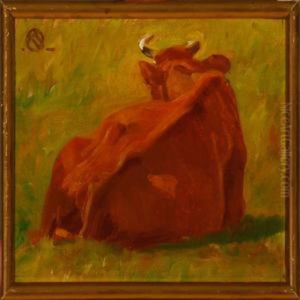 Two Cow Studies Oil Painting by Knud Sinding