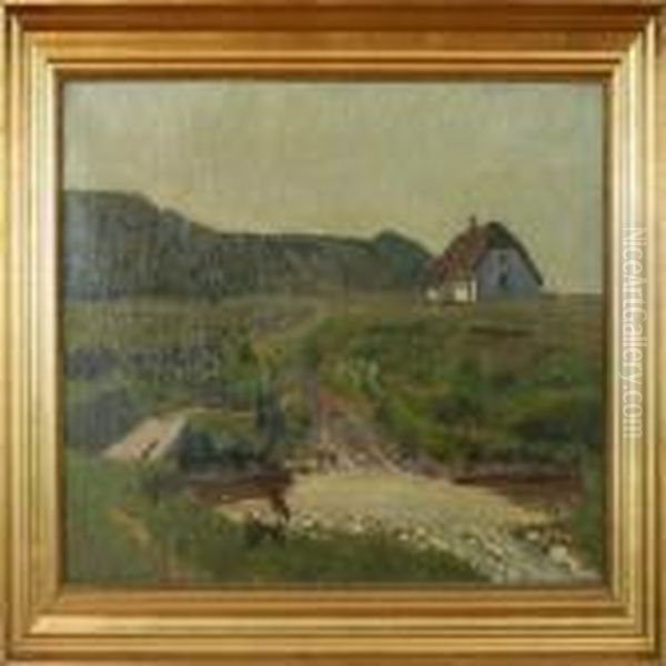 Open Lanscape With A Small House Oil Painting by Knud Sinding