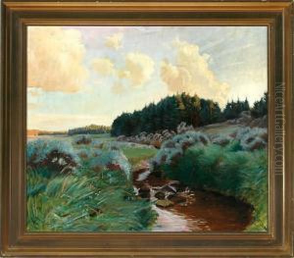 A Danish Summer Landscape Oil Painting by Knud Sinding