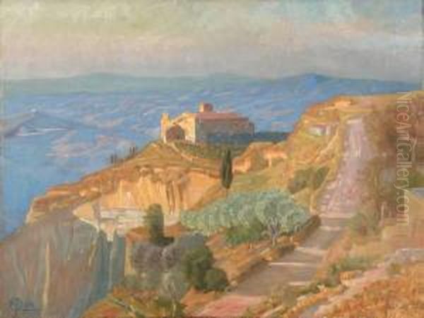 Villa On Mountain Edge Oil Painting by Knud Sinding