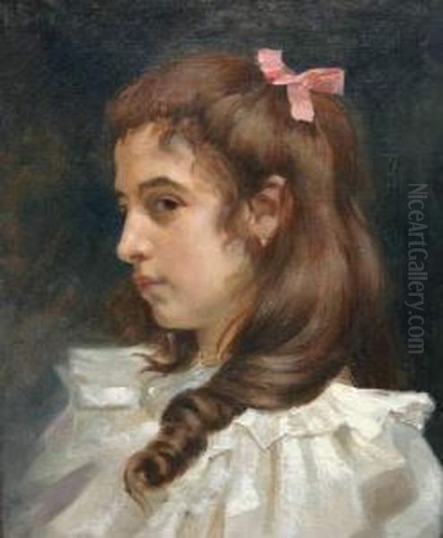 Portrait De Jeune Fille Au Noeud Rose Oil Painting by Jean Paul Sinibaldi