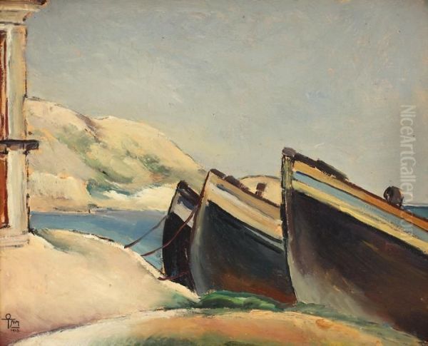 Boats At Balcik Oil Painting by Ion Theodorescu Sion