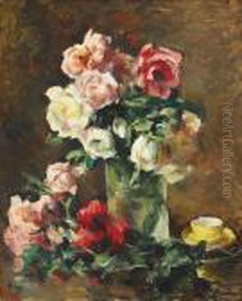 Still Life With Roses And Yellow Cup Oil Painting by Ion Theodorescu Sion