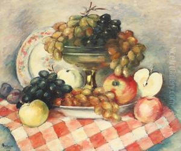 Still Life With Grapes And Apples Oil Painting by Ion Theodorescu Sion