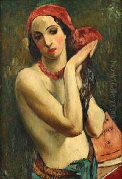 Red Kerchief Oil Painting by Ion Theodorescu Sion