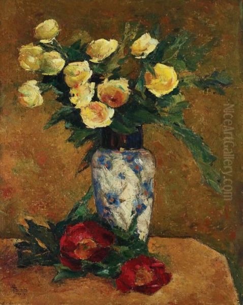 Yellow Roses Oil Painting by Ion Theodorescu Sion