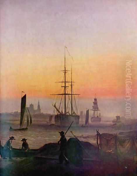 Ships in the port of grab forest Oil Painting by Caspar David Friedrich