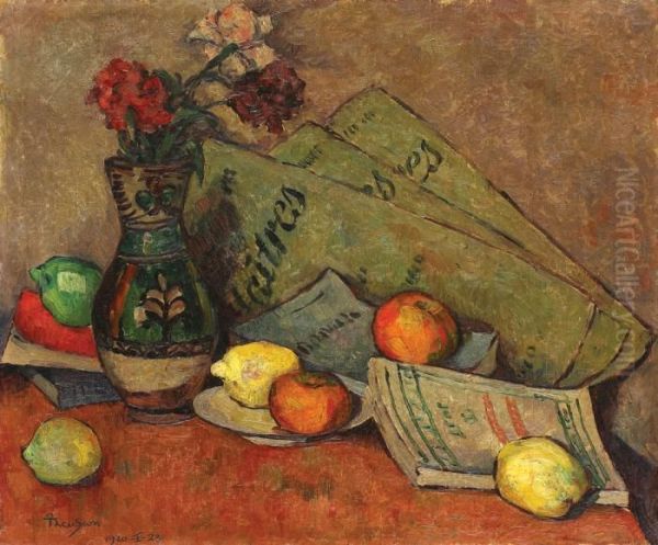 Still Life With Pot And Fruits Oil Painting by Ion Theodorescu Sion