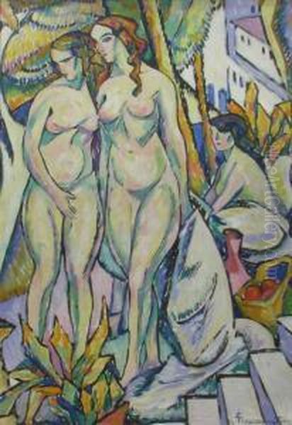 Nudes In Landscape Oil Painting by Ion Theodorescu Sion