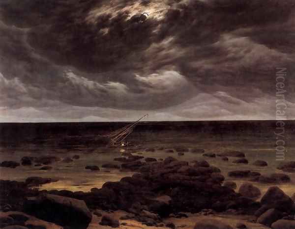 Seashore with Shipwreck by Moonlight 2 Oil Painting by Caspar David Friedrich