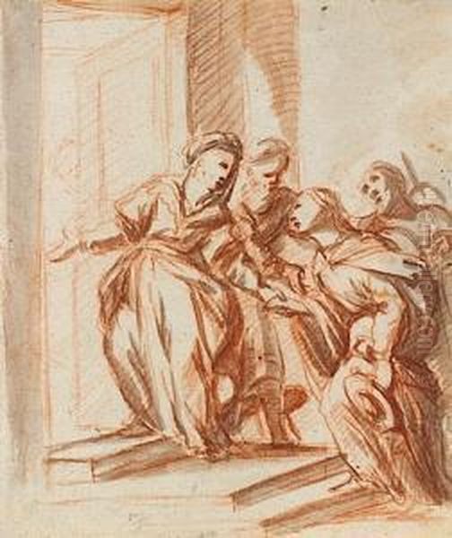 La Visitation (recto) ; Scene Religieuse Au Crayon Noir (verso) Oil Painting by Elisabetta Sirani