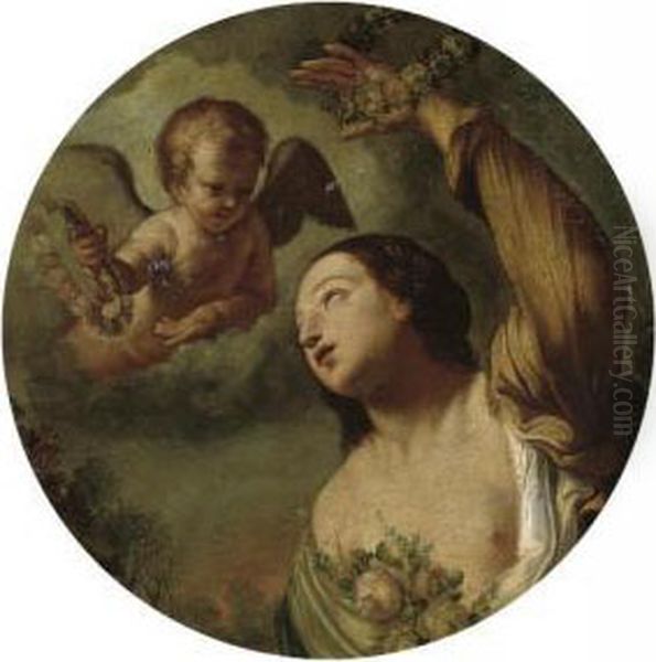 Flora With A Putto Oil Painting by Elisabetta Sirani