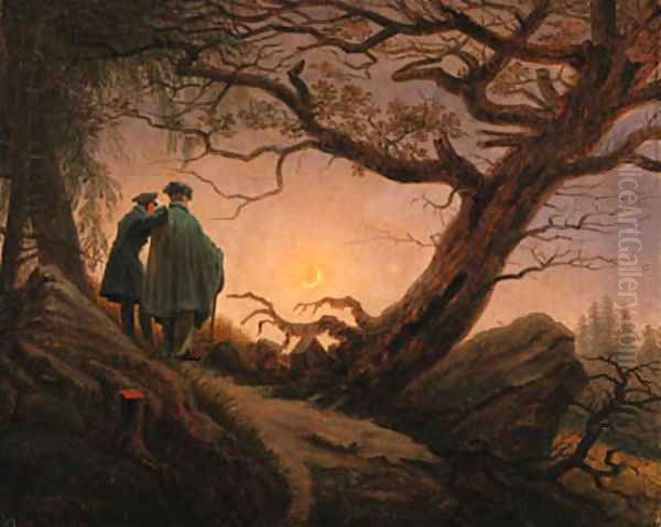 Zwei Mnner in Betrachtung des Mondes Oil Painting by Caspar David Friedrich