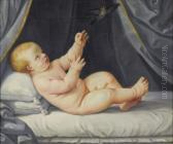 L'enfant Jesus Jouant Avec Un Oiseau Oil Painting by Giovanni Andrea Sirani