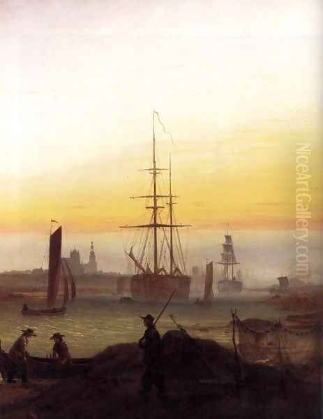 Greifwald Harbour Oil Painting by Caspar David Friedrich