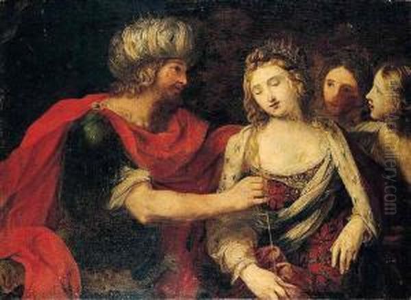 Esther Before Ahasuerus Oil Painting by Giovanni Andrea Sirani