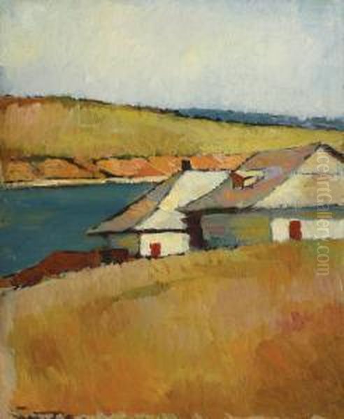 Houses On The Edge Of Cernica'slake Oil Painting by Francisc Sirato