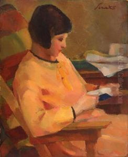 Lila In Yellow Oil Painting by Francisc Sirato