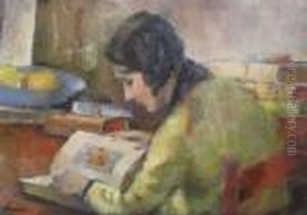 Girl Reading Oil Painting by Francisc Sirato