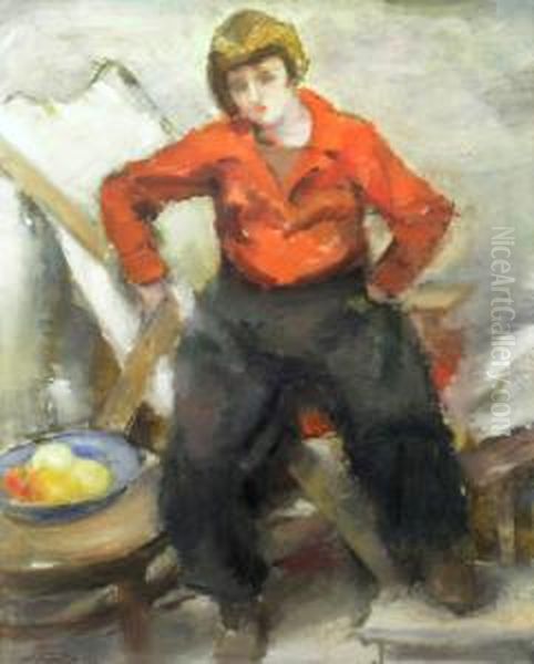 Girl In Red Oil Painting by Francisc Sirato