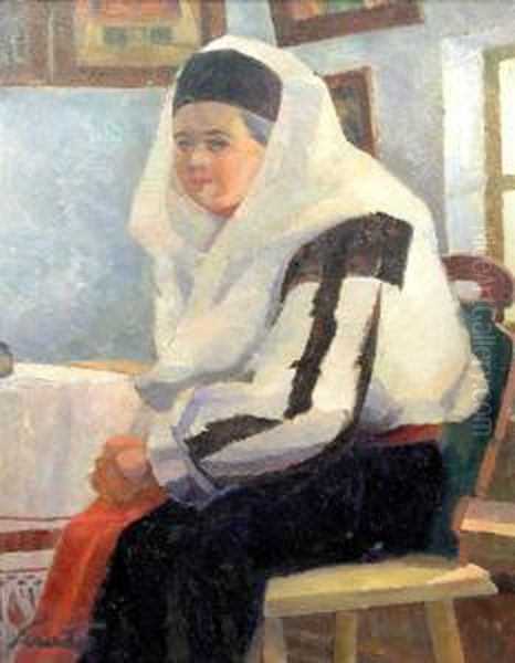 Peasant Woman With Kerchief Oil Painting by Francisc Sirato