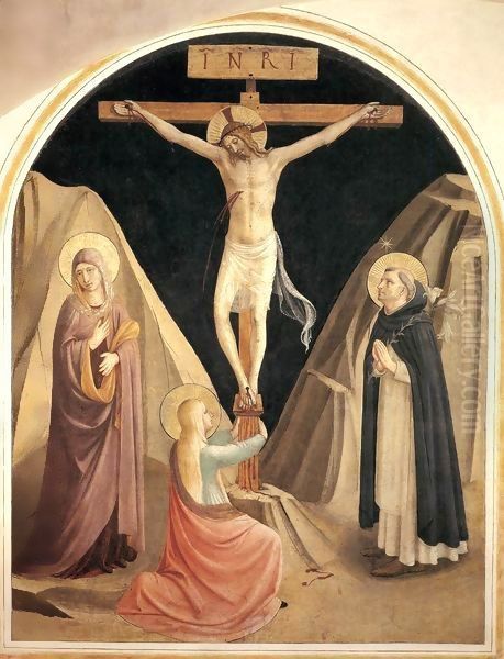 Crucifixion with Mary and St. Dominic and Maria Magdalena Oil Painting by Angelico Fra